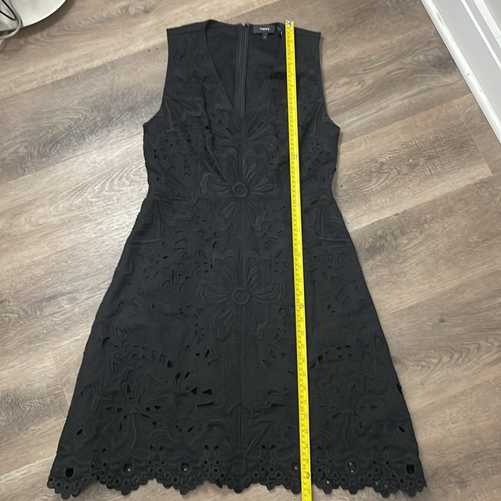 Theory Eyelet Linen Cotton Dress Little Black Summer Dress Size 6 Embroidered - Picture 7 of 14
